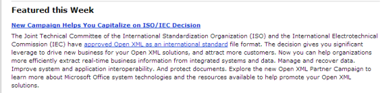 The Office Business Application site encourages solutions that Feature OOXML (registration may be required)